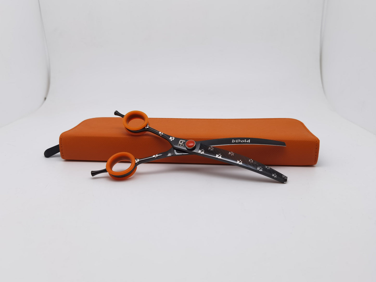BBold 7.5" Black Curved Thinning Shear – Orange Ring Inserts