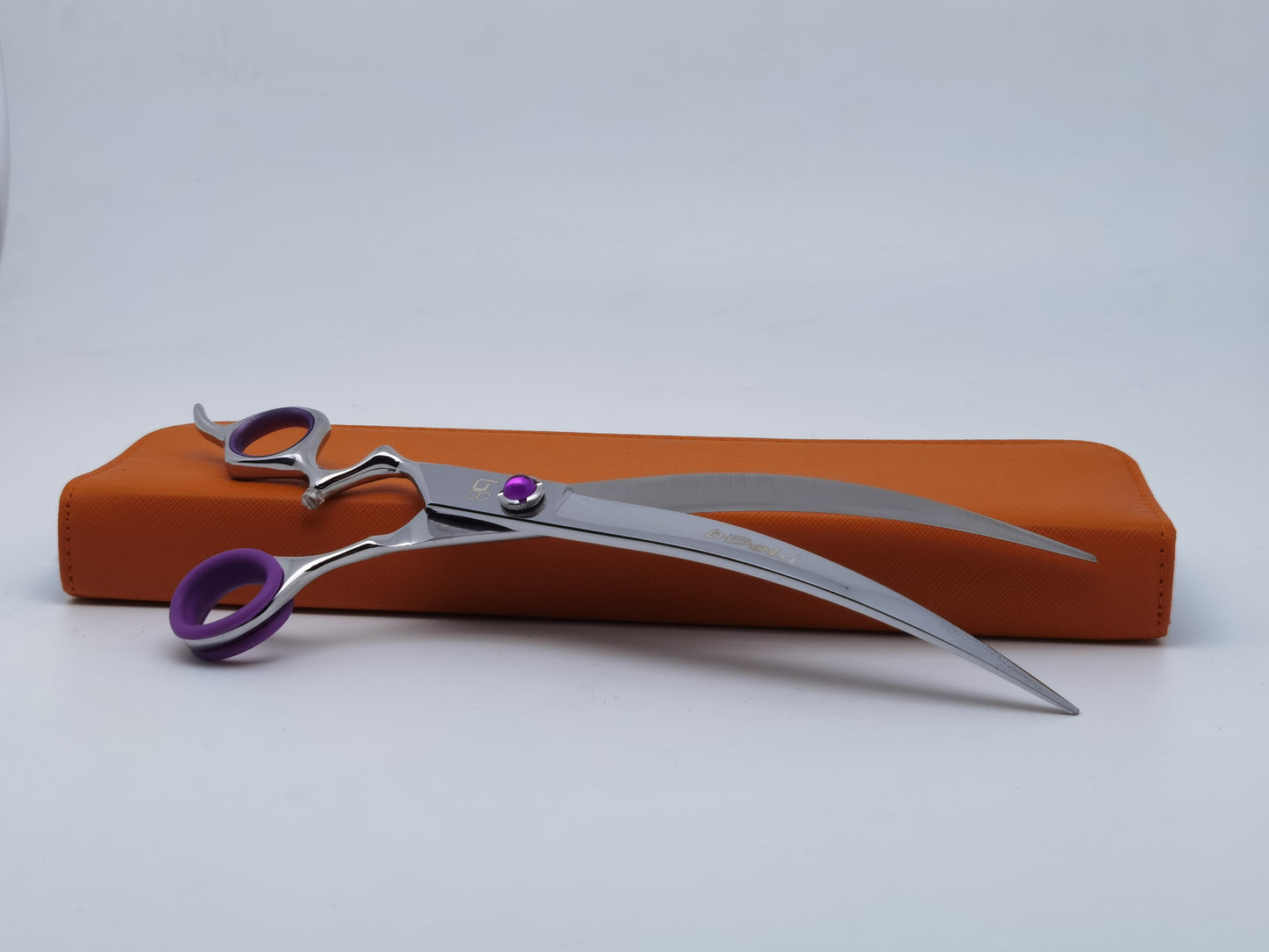 Bbold Shears Silver with Purple Accents 8.0” Left-Handed Curved Professional Grooming Shears