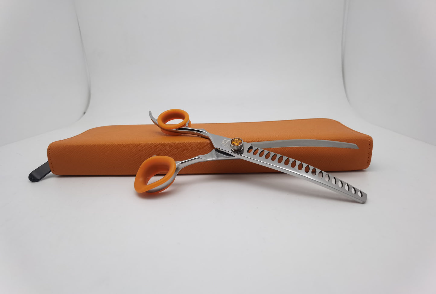 Bbold Shears Silver with Orange Accents 8.0” Left-Handed Curved Chunker Professional Grooming Shears
