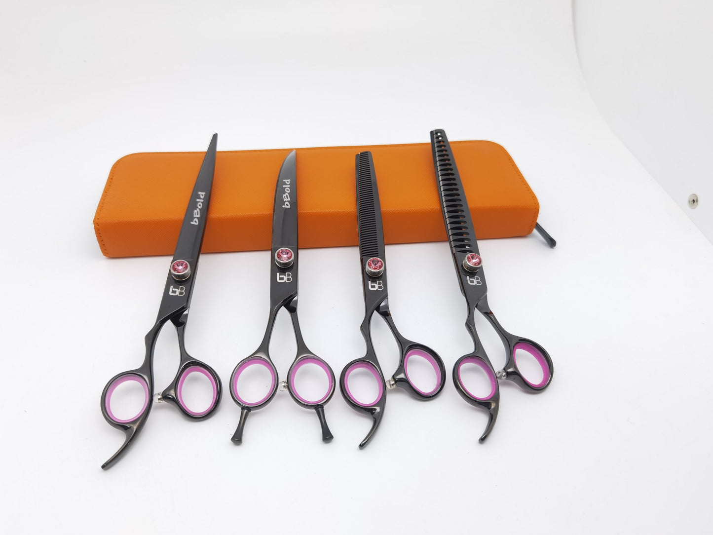 Bbold Shears Black & Pink 8.0” Professional Grooming Shears Set – Straight, Curved, Thinning & Chunker