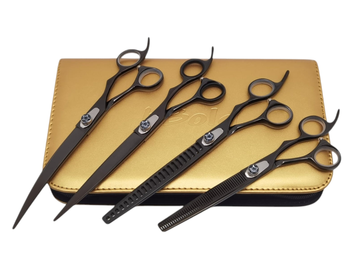 Professional Dog Grooming Scissors Set – Straight, Curved & Chunker, 8.5″