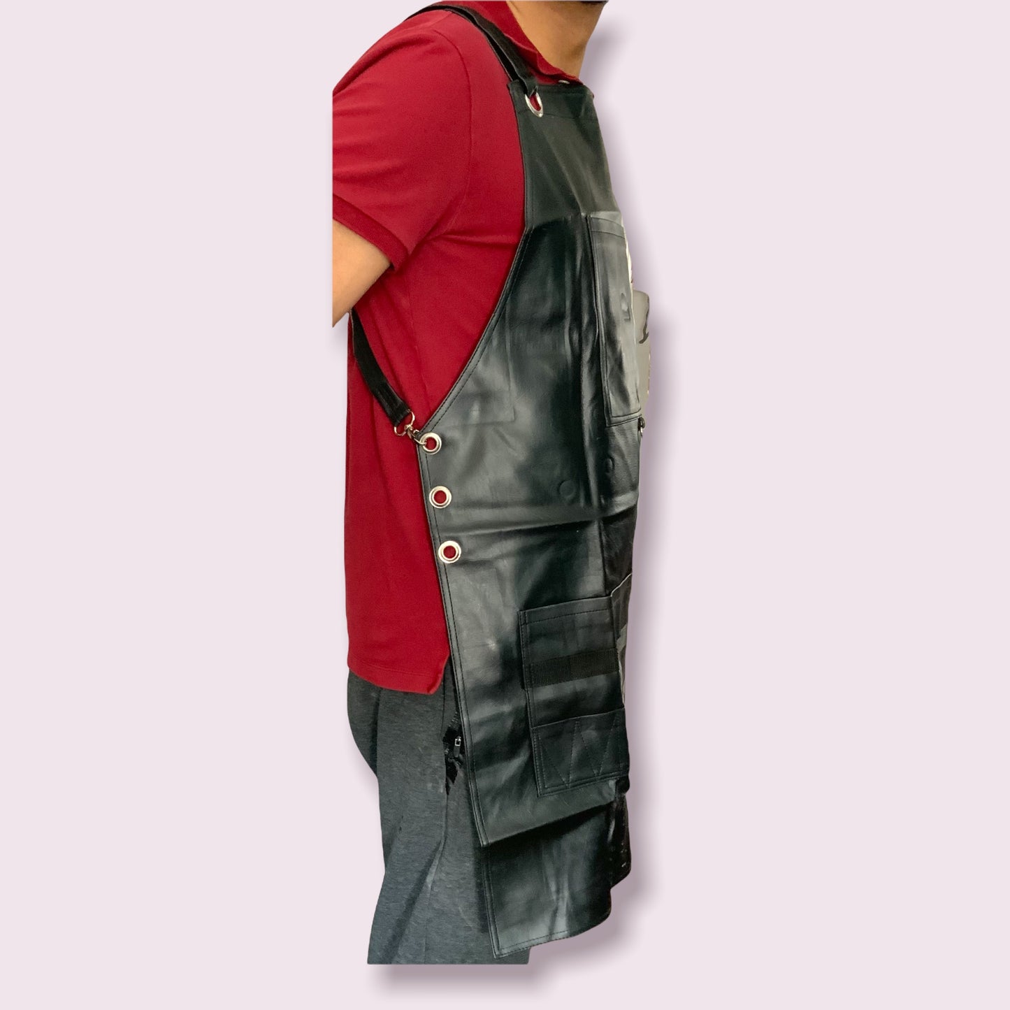 PU Leather Apron IKAS - With Pockets and Crossback Straps -23"WX33"L-Adjustable for Men and Women - Pro Chef, Barista, Barber, Woodworker, Shop, Bartender, Maker