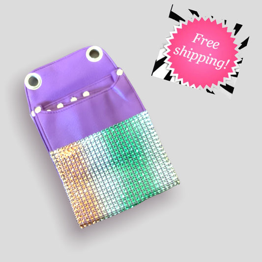 Scissors Pouch PU Leather Salon Barber Hairdressing Scissors Holster Hair Stylist Tools Bag Comb Shear Holster Waist Shoulder Belt ( purple)