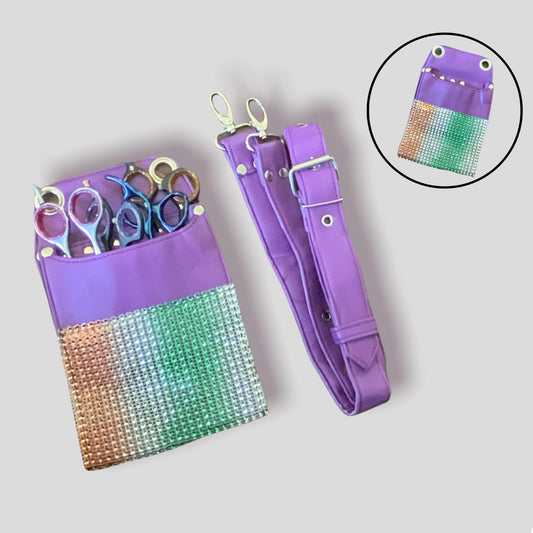 Scissors Pouch PU Leather Salon Barber Hairdressing Scissors Holster Hair Stylist Tools Bag Comb Shear Holster Waist Shoulder Belt ( purple)