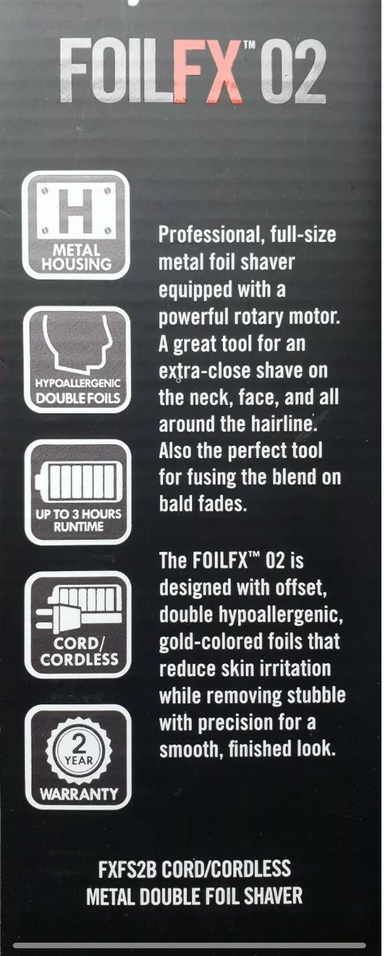 Babyliss Pro FOILFX02 Cordless Double Foil Shaver Black 110-220 Volts FXFS2B