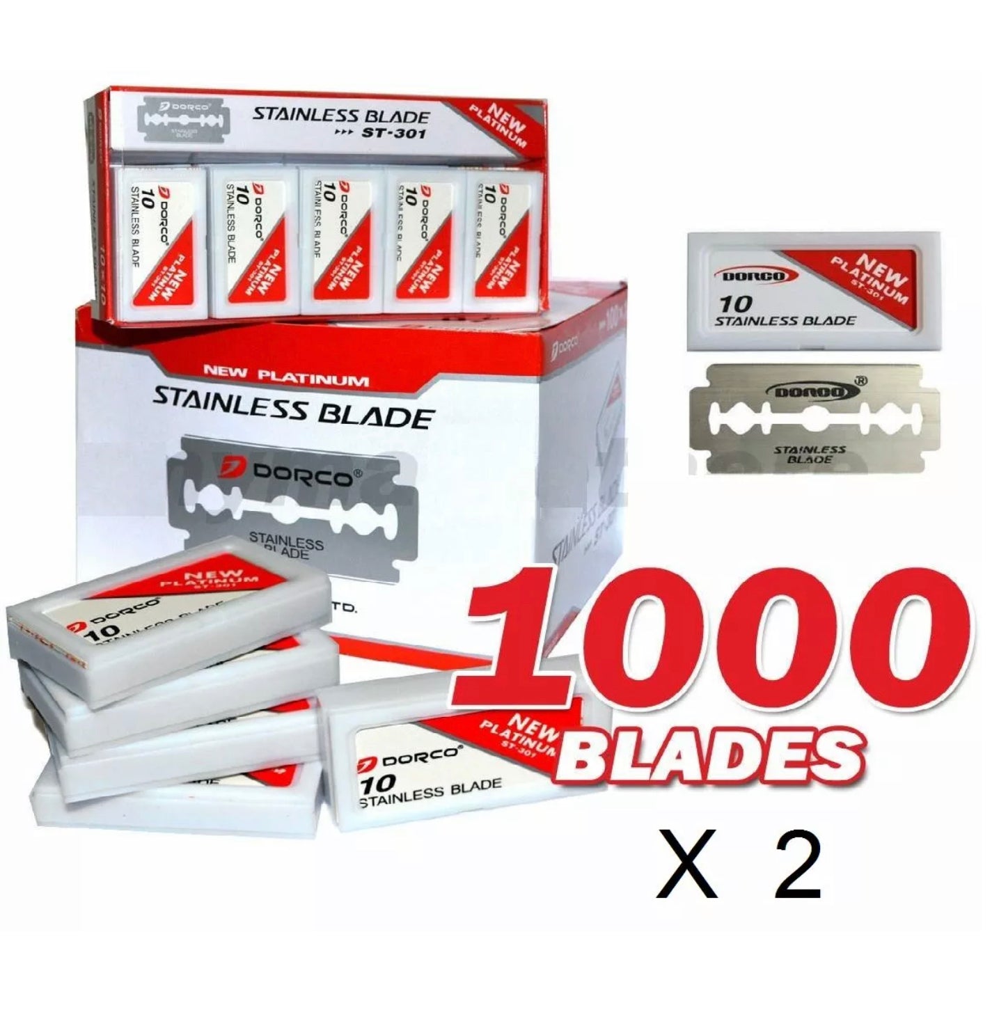 Dorco Red ST-301 Razor Blades – 2,000 Pack (10×100)