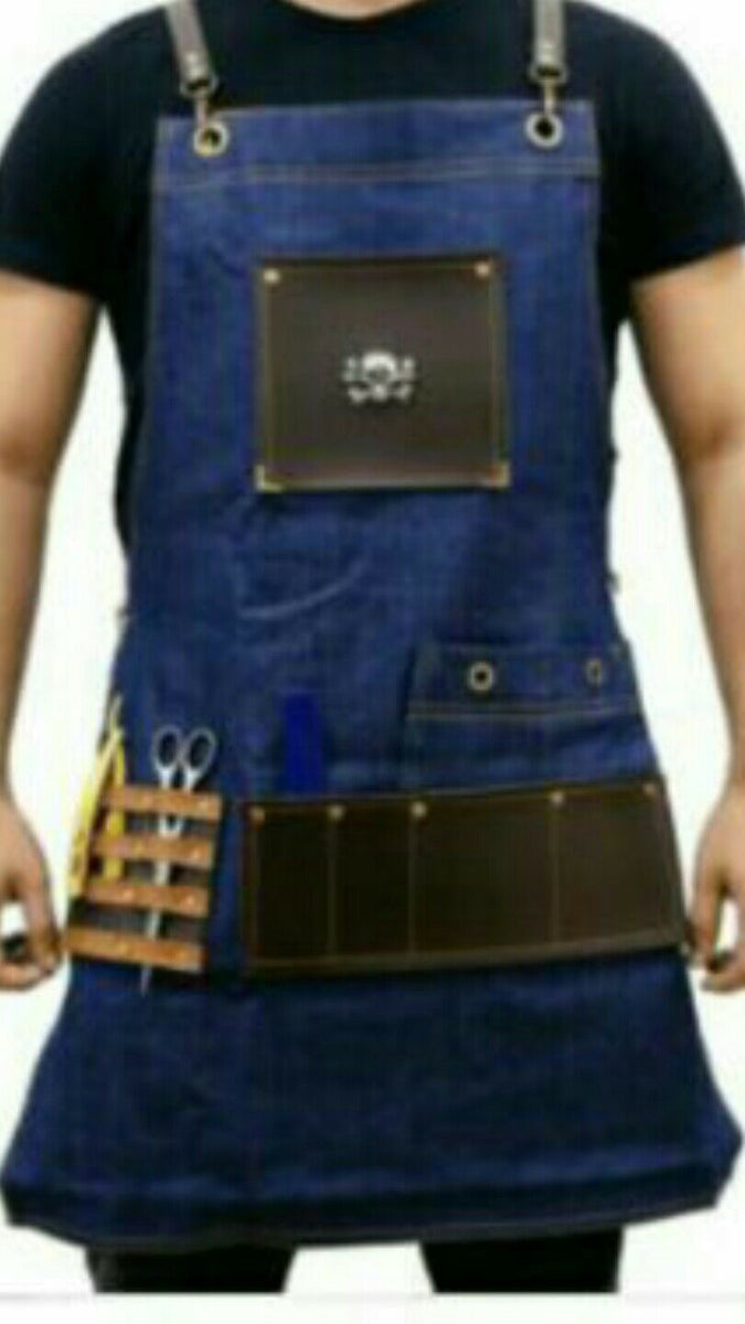 Professional Denim Jeans Apron Blue Men Apron Barber Waterproof Barber Apron