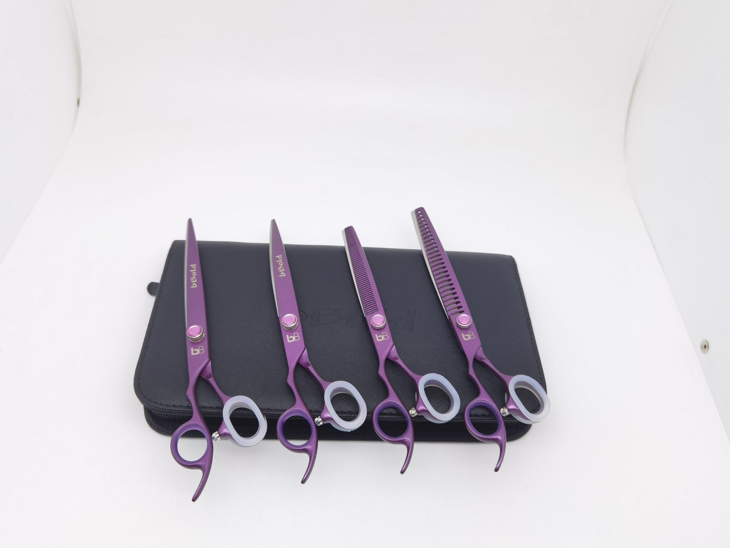 Bbold 4-Piece Grooming Shears Set – 8.0” Straight, Curved & Thinning Shears, Purple Finish)