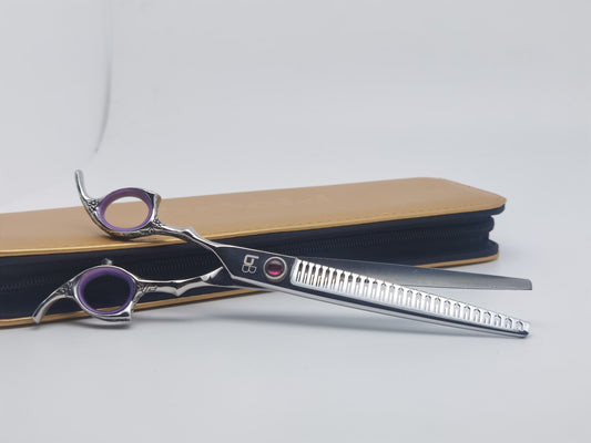 Bbold 8.0” Thinning Grooming Shears – Polished Silver Finish with Purple Inserts