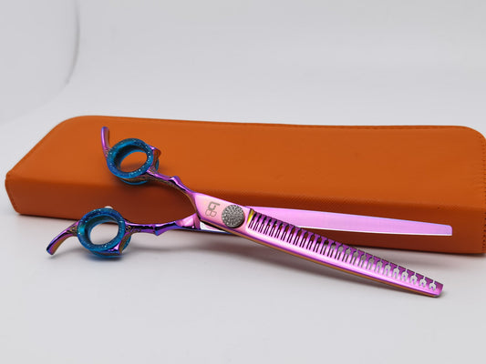 Bbold 7.0” Thinning Grooming Shears – Rainbow Finish with Blue Finger Inserts