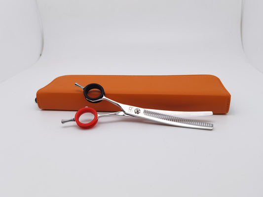 BBold 7.5" Silver Curved Thinning Shear – Black & Red Ring Inserts