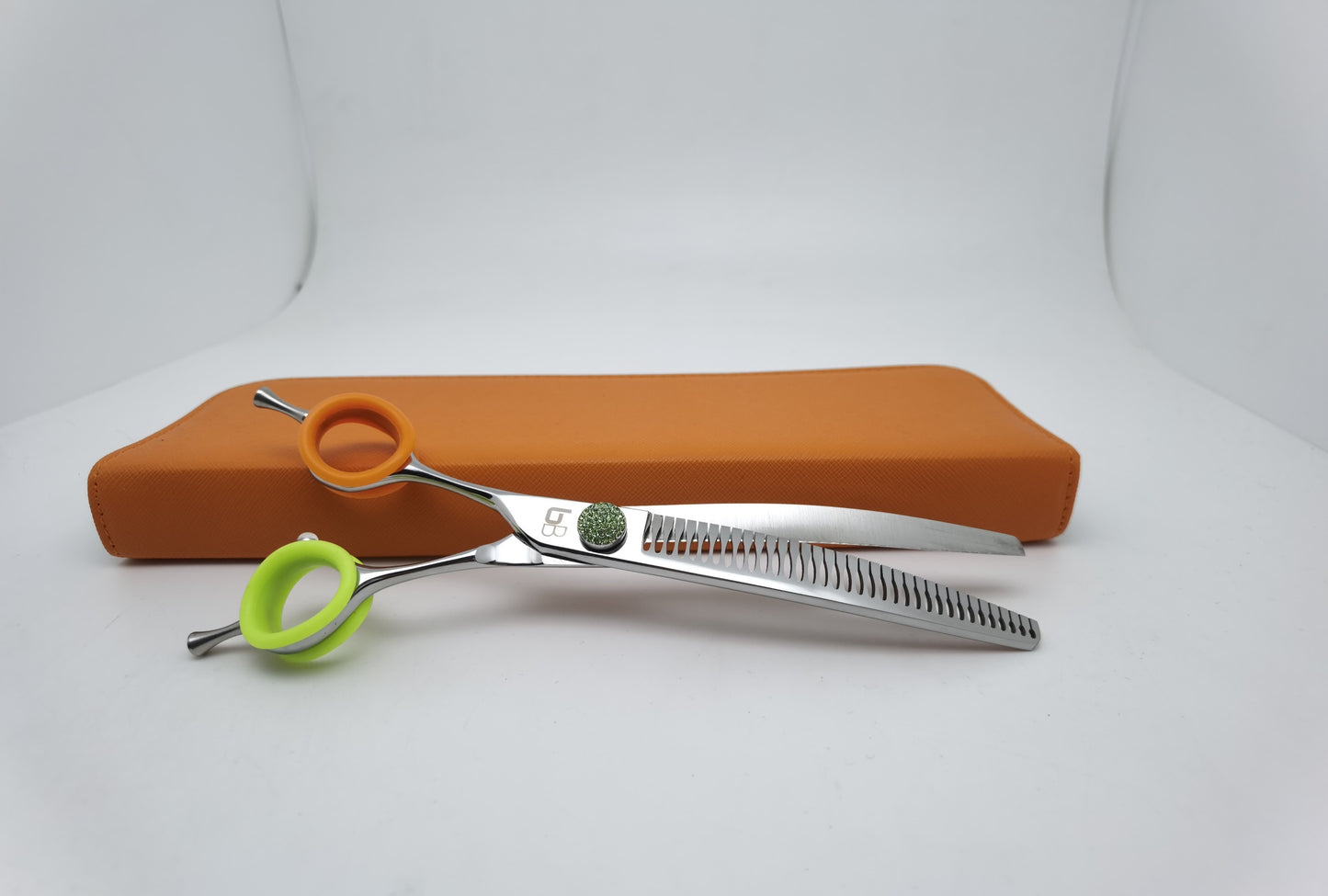 BBold 8.0" Silver Curved Thinning Shear – Orange & Lime Ring Inserts