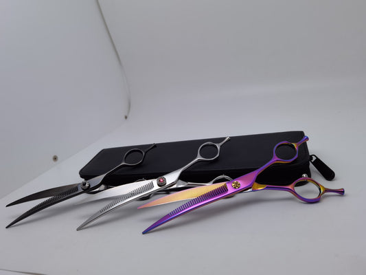 BBold 8.0″ Curved Thinning Shear Set – Black / Silver / Rainbow