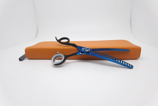 Bbold Shears Blue Finish 8.0” Left-Handed Curved Chunker Professional Grooming Shears