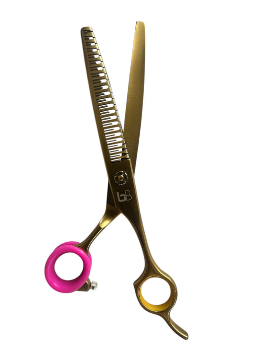 Professional Dog Grooming Scissors – Curved, 7.5″ Eraser | 23 Teeth | 80% Thinning