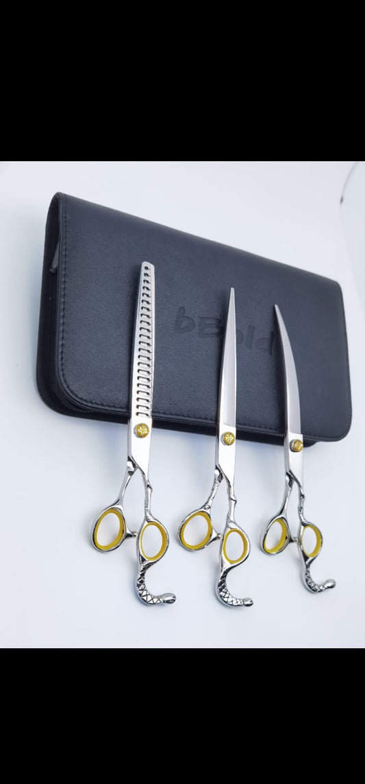 Professional Dog Grooming Scissors Set – Straight, Curved & Chunker, 8.5″