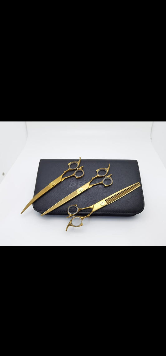 Professional Dog Grooming Scissors Set – Straight, Curved & Chunker, 8.5″