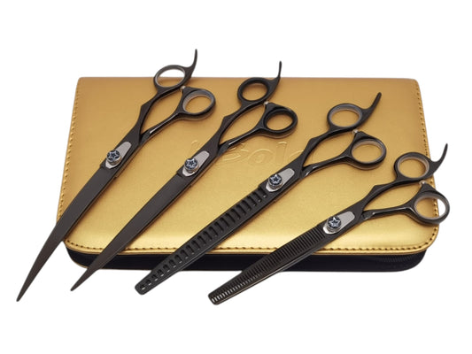 Professional Dog Grooming Scissors Set – Straight, Curved & Chunker, 8.5″