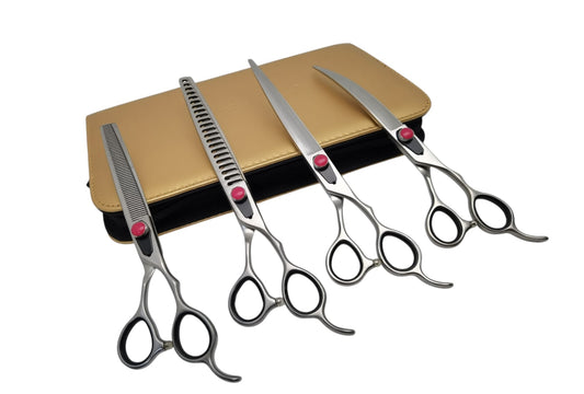 Professional Dog Grooming Scissors Set – Straight, Curved & Chunker, 8.5″