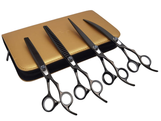 Professional Dog Grooming Scissors Set – Straight, Curved & Chunker, 8.5″