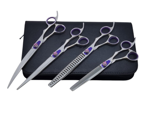 Professional Dog Grooming Scissors Set – Straight, Curved & Chunker, 8.5″