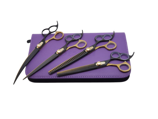 Professional Dog Grooming Scissors Set Straight, Thinning, Curved and Chunkers