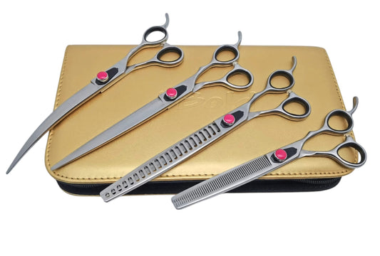 Professional Dog Grooming Scissors Set – Straight, Curved & Chunker, 8.5″