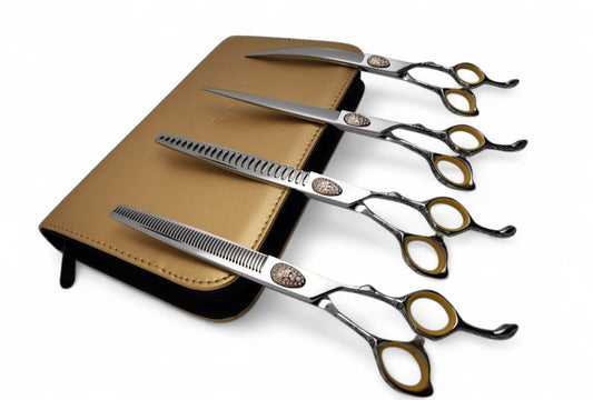 Professional Dog Grooming Scissors Set – Straight, Curved & Chunker, 8.5″