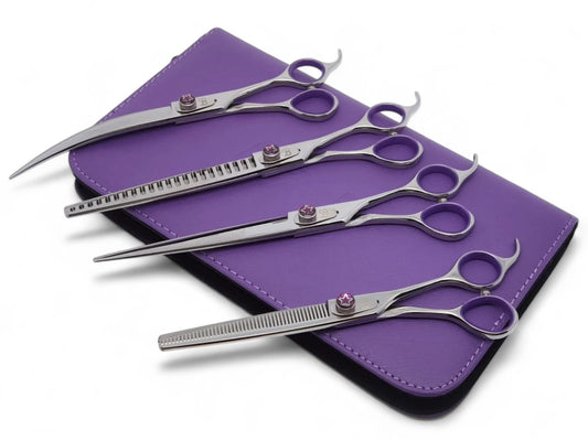 Professional Dog Grooming LEFT-Handed Scissors Set – Straight, Curved & Chunker