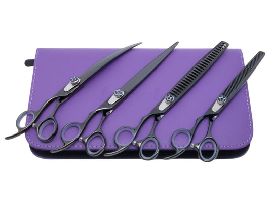 Professional Dog Grooming LEFT-Handed Scissors Set – Straight, Curved & Chunker