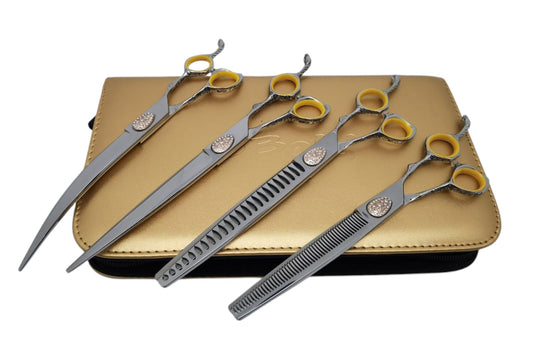 Professional Dog Grooming Scissors Set – Straight, Curved & Chunker, 8.5″