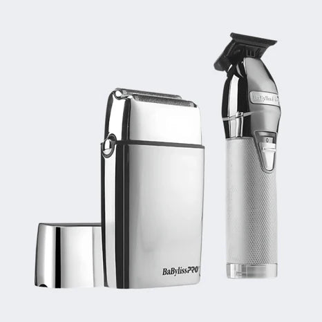 BaBylissPRO Silver Trimmer & Double-Foil Shaver Gift Set FXDUOFS2TS