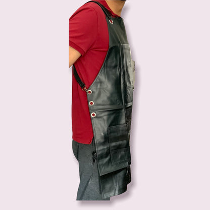PU Leather Apron IKAS - With Pockets and Crossback Straps -23"WX33"L-Adjustable for Men and Women - Pro Chef, Barista, Barber, Woodworker, Shop, Bartender, Maker