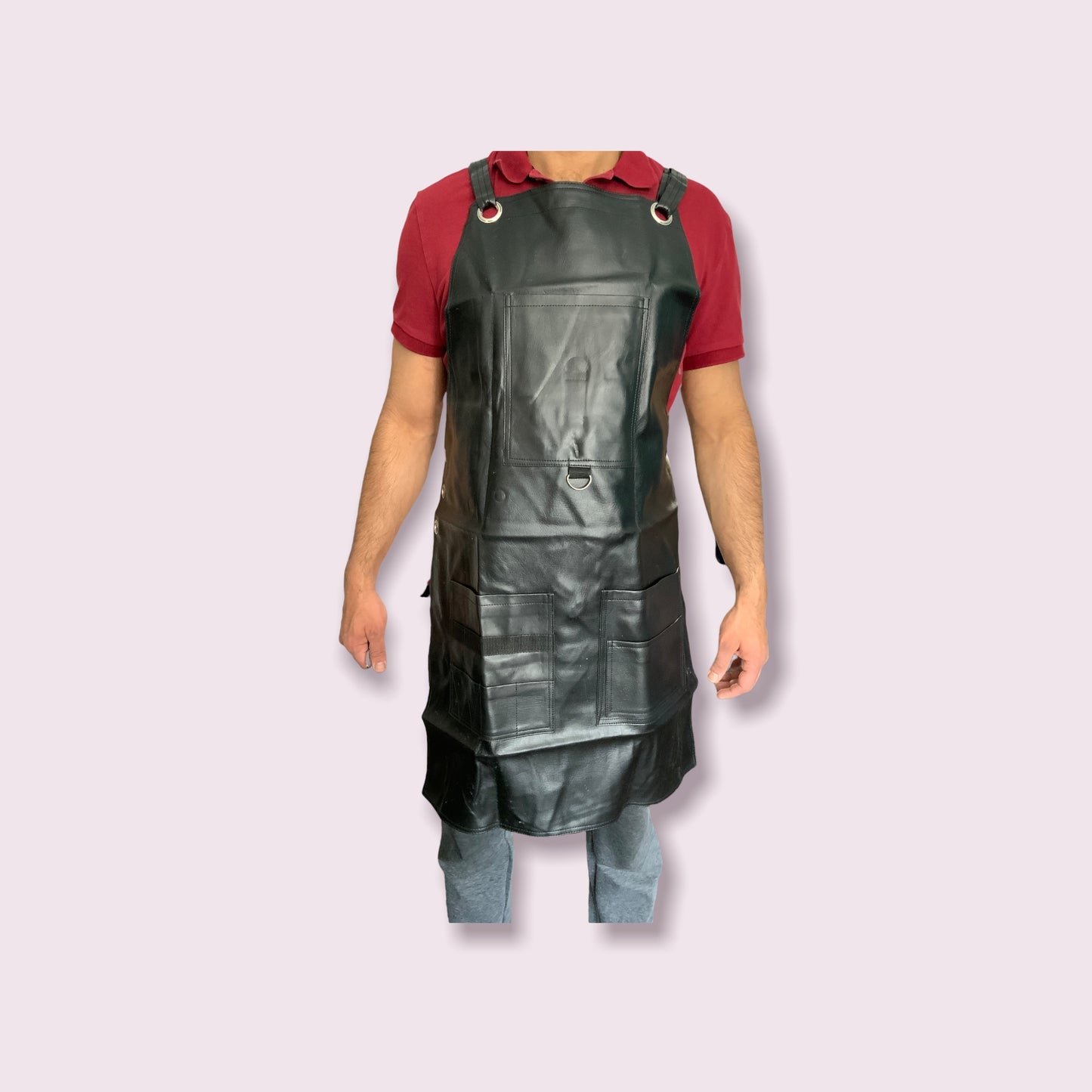 PU Leather Apron IKAS - With Pockets and Crossback Straps -23"WX33"L-Adjustable for Men and Women - Pro Chef, Barista, Barber, Woodworker, Shop, Bartender, Maker