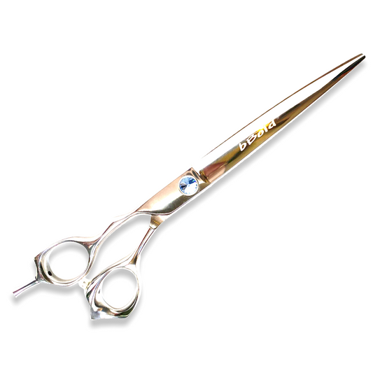 Professional Left-Handed Dog Grooming Scissors – Curved, 440C Japanese Steel