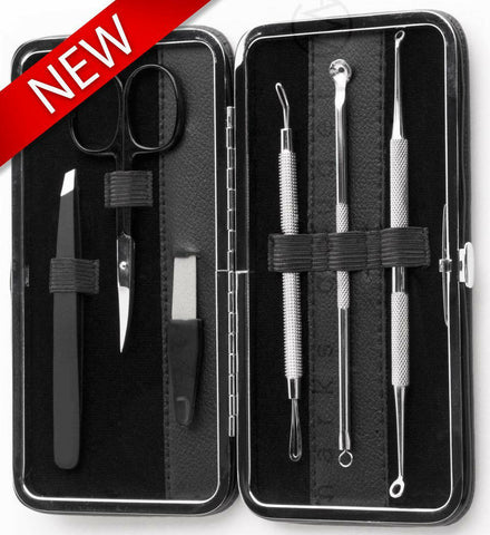 Acne Treatment - Blackheads and Pimples Remover Tools with Tweezers & Manicure